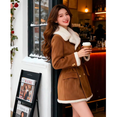 皮毛一体加厚保暖中长款