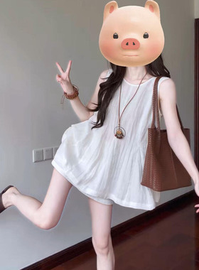 2026夏季巨好看的穿搭一整套亚麻背心短裙白色套装小个子宽松套装