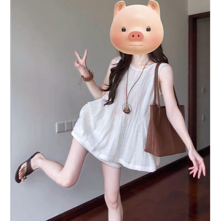 2026夏季巨好看的穿搭一整套亚麻背心短裙白色套装小个子宽松套装
