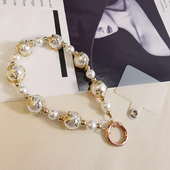 手机链高端气质星星白珠串手机挂绳短手腕挂件手提挂饰防丢吊绳潮