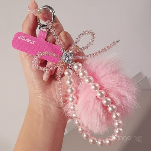 手机挂链毛球高档女士手链手腕挂饰短款挂件串珠链防丢链手机挂绳