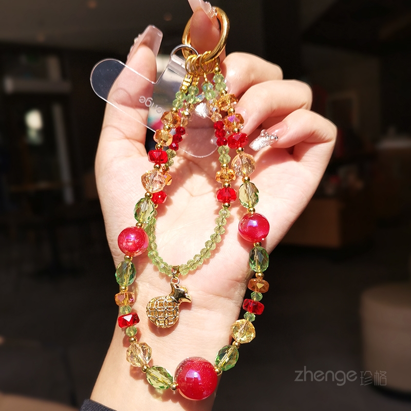 高颜值小众水晶串珠手机链挂件