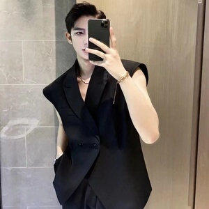 夏季设计感西服马甲夏季新款宽松潮上衣男2023新款潮流百搭背心男