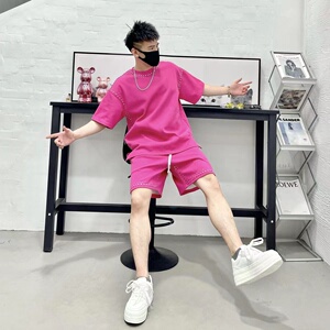 2023夏季短袖短裤套装男士潮牌舒适潮流圆领时尚百搭两件套装潮男