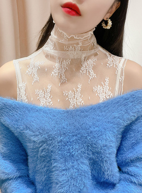 高领假领子女秋冬配毛衣内搭蕾丝背心假衣领防走光百搭网纱打底衫