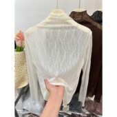 修身 半高领打底衫 内搭长袖 秋季 t恤网纱镂空上衣潮 女2025新款