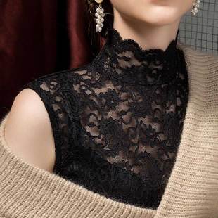 小背心女镂空百搭假领子内搭雷丝上衣蕾丝打底衫 高领无袖 吊带砍袖