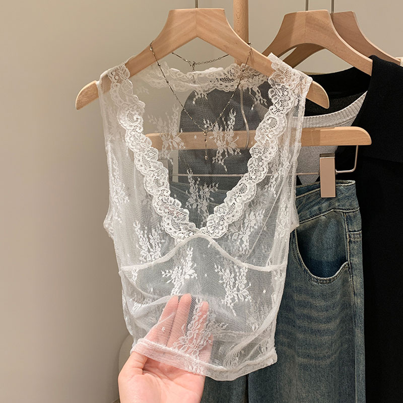 法式蕾丝叠穿吊带背心
