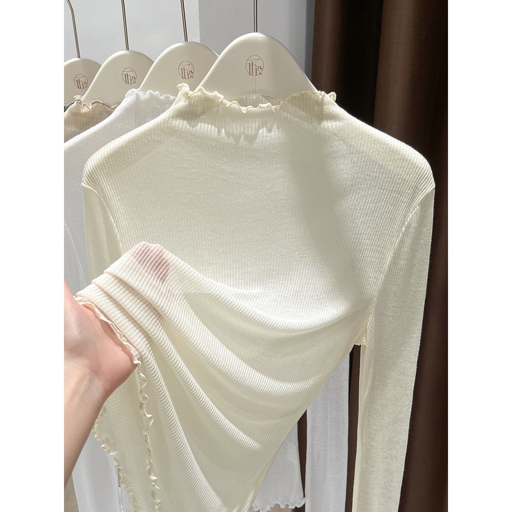 薄透针织半高领打底衫女秋冬