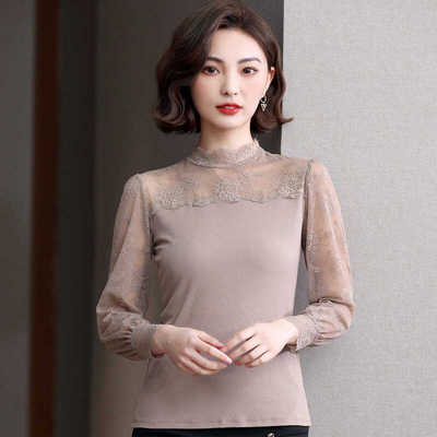 蕾丝半高领新款打底衫上衣时尚