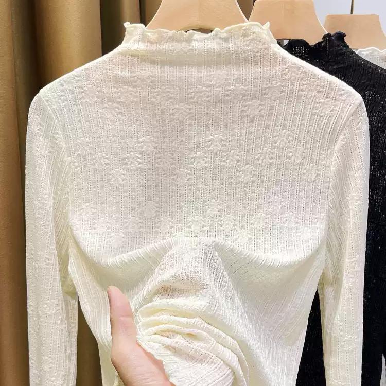 半高领蕾丝打底衫女士修身设计