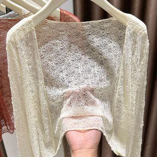 蕾丝防晒罩衫女薄款披肩夏季配吊带裙外搭坎肩开衫小外套薄纱上衣