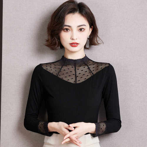 黑色上衣长袖立领内搭小衫t恤