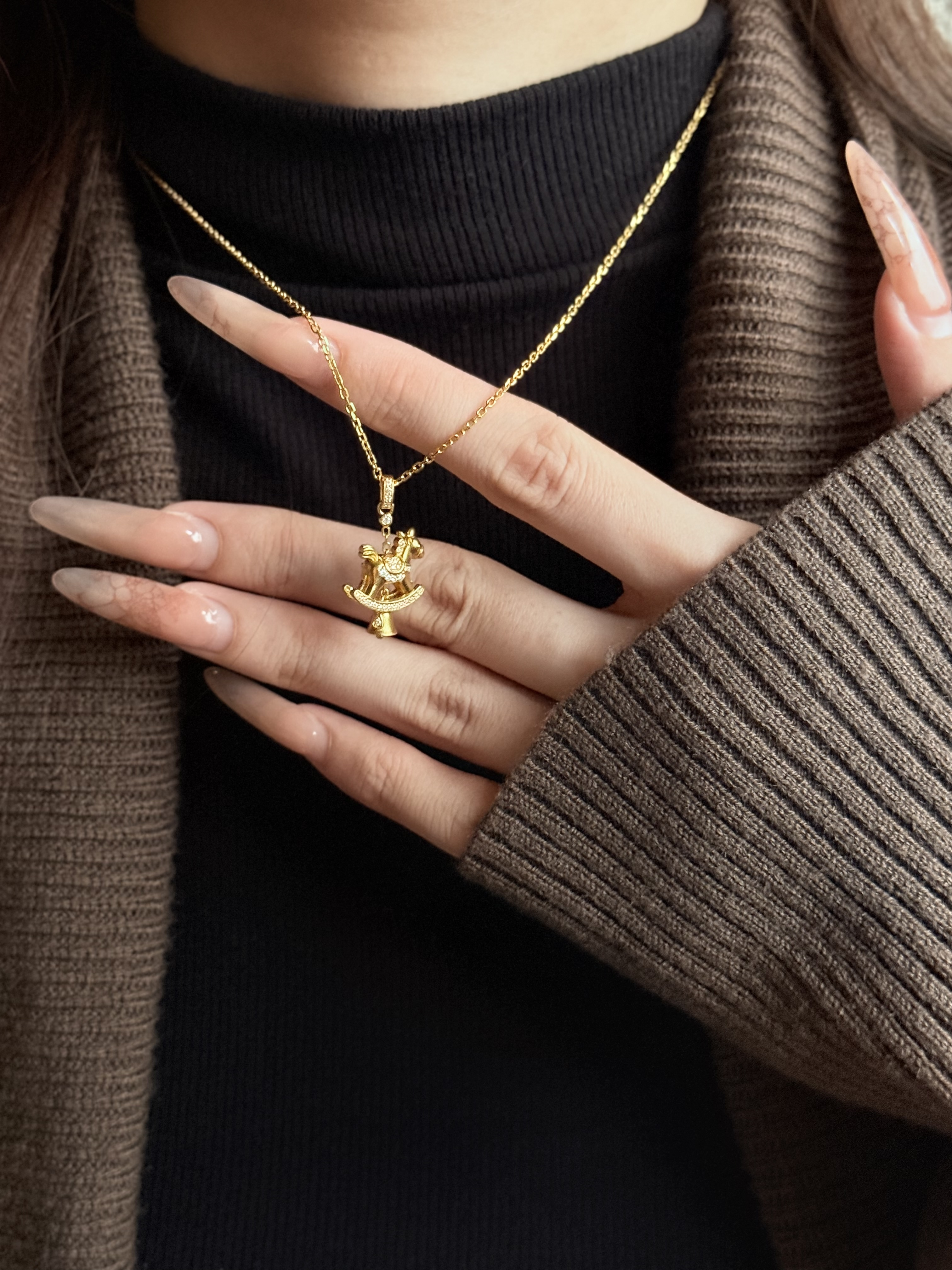 5D硬金旋转铃铛马项链本命年吊坠