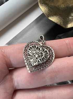 Vintage古董首饰925纯银掐丝吊坠欧美风吊坠纯银项链心形吊坠