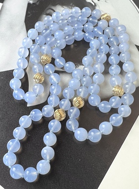 天然蓝色玛瑙项链蓝玛瑙蓝玉髓项链毛衣链古董首饰中古饰品