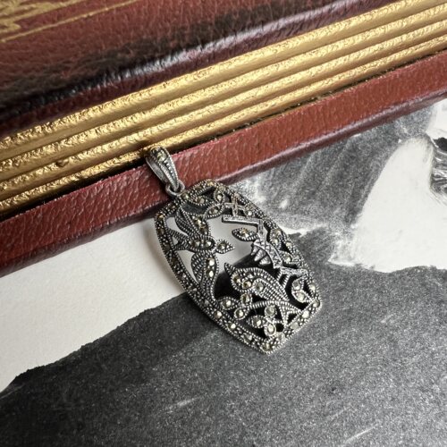 欧美vintage古董首饰中古饰品925银Art Deco风格马克赛石吊坠