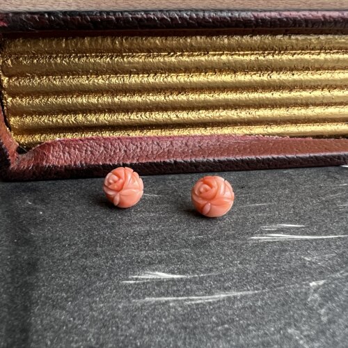 欧美vintage古董首饰中古饰品粉橘色耳钉中古耳饰
