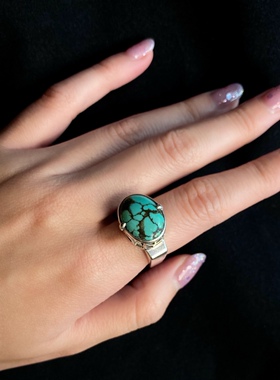 现货孤品古董首饰镶嵌绿松石戒指