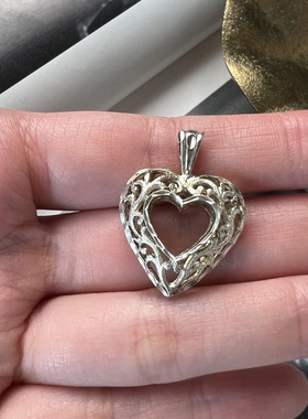 欧美古董首饰vintage首饰纯银吊坠925银吊坠心形纯银吊坠纯银项链