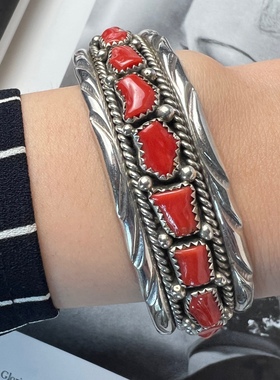 设计师大品牌古董首饰银饰印第安纳瓦霍手工925纯银手镯中古