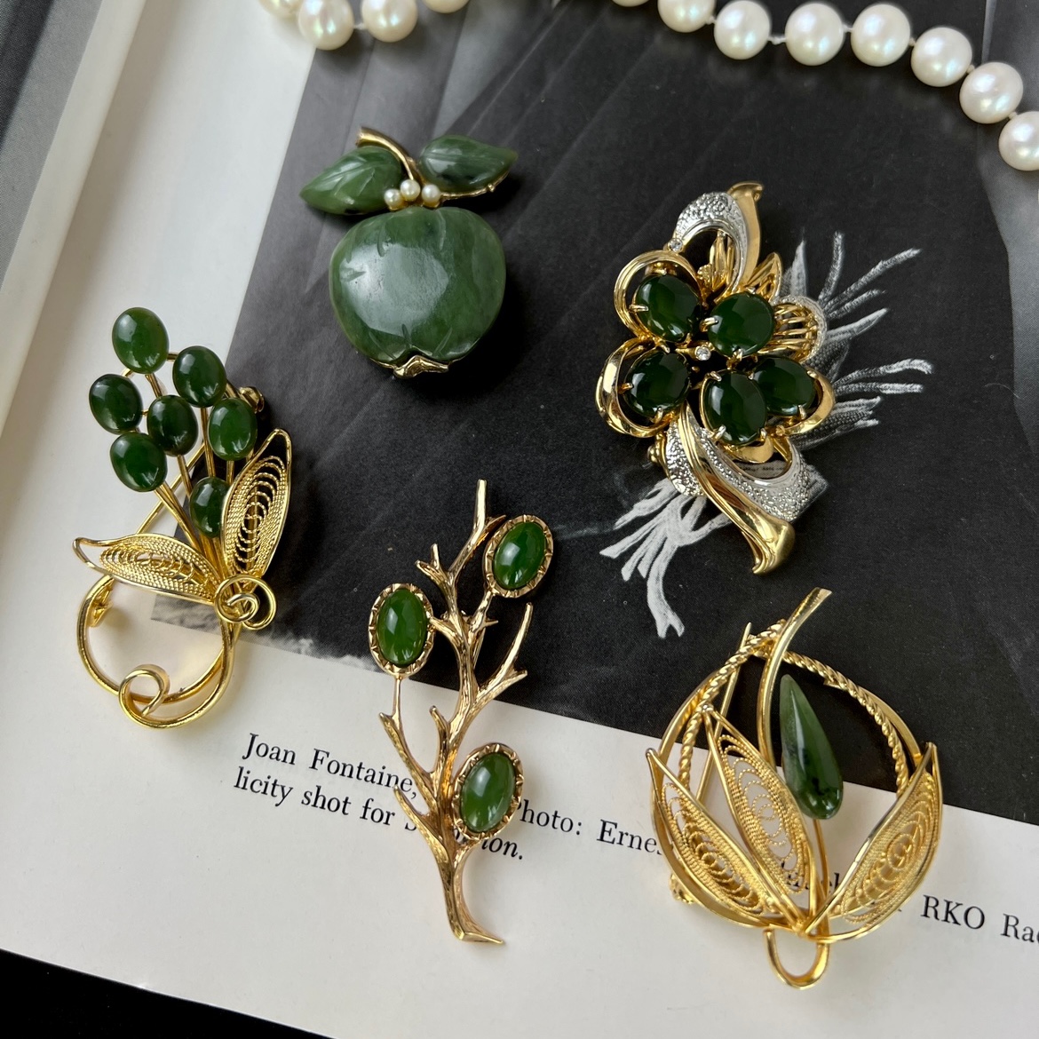 天然和田玉胸针 和田碧玉胸针 出口回流古董首饰中古饰品Vintage