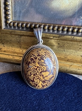 925银化石吊坠欧美古董首饰