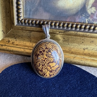 925银吊坠欧美vintage手工银饰中古饰品木化石吊坠古董首饰