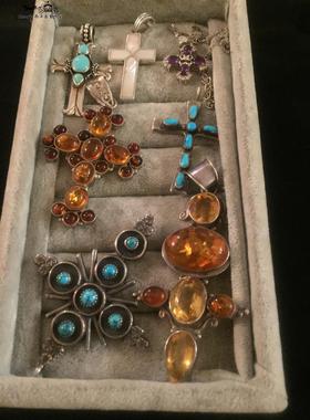 天然宝石古董首饰海外十字架吊坠