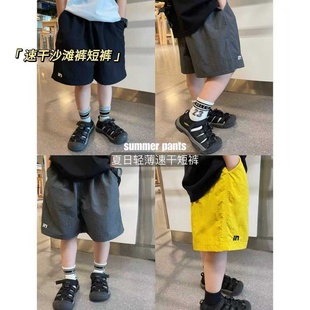 子2025新款 速干褲 兒童夏季 薄款 寬松五分褲 男寶寶純色中褲 男童短褲