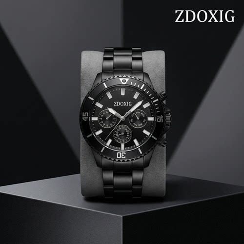 ZDOXIG黑武士新款夜光腕表高颜值痞帅欧美风三眼计时手表