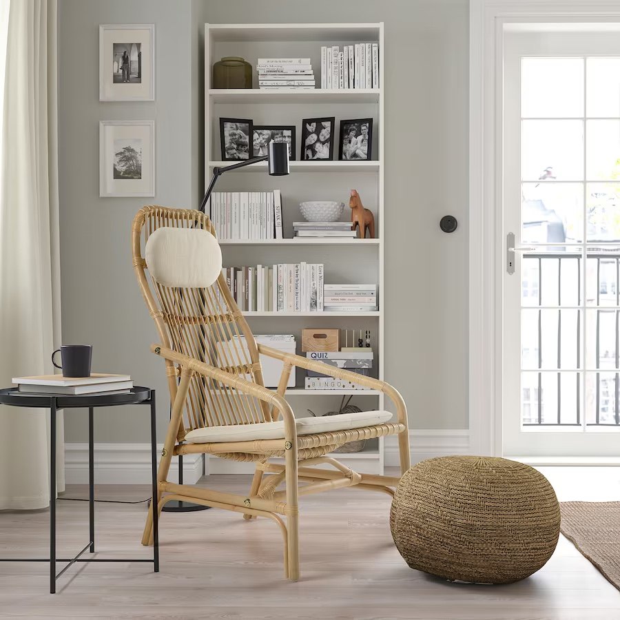 正品IKEA/宜家赛诺/格瑞托姆带垫扶手椅躺椅天然植物藤条椅靠背椅