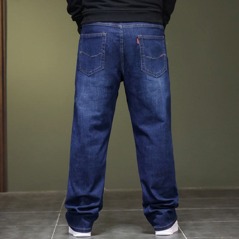 秋冬特大号男士牛仔裤胖子厚款弹性加肥加大码爸爸长裤休闲直筒裤