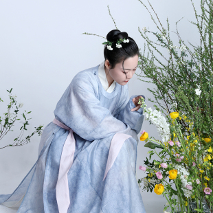 【渌水边•天青】丙午新品宋制窄袖圆领袍春夏日常男女同款