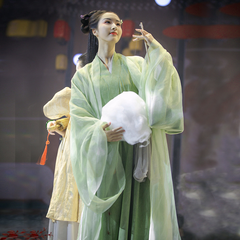 【子后•芣苢草】芣苢草绿色原创宋制长衫褙子套装春秋款手工脏染