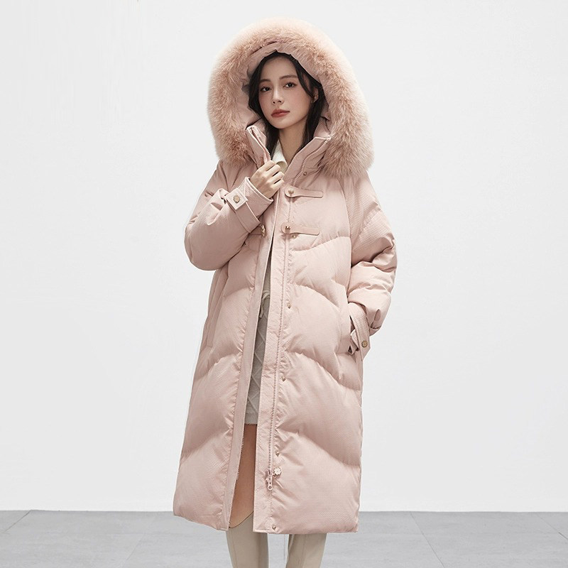 羽绒服女装2025冬季新款洋气韩版宽松加厚中长款外套白鸭绒带毛领