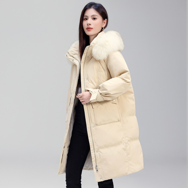 羽绒服女装2025冬季新款洋气韩版宽松加厚中长款外套白鸭绒带毛领