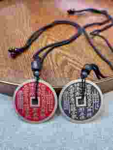 纯银999方孔山鬼花钱吊坠足银复古实心钱币男士女款项链挂件