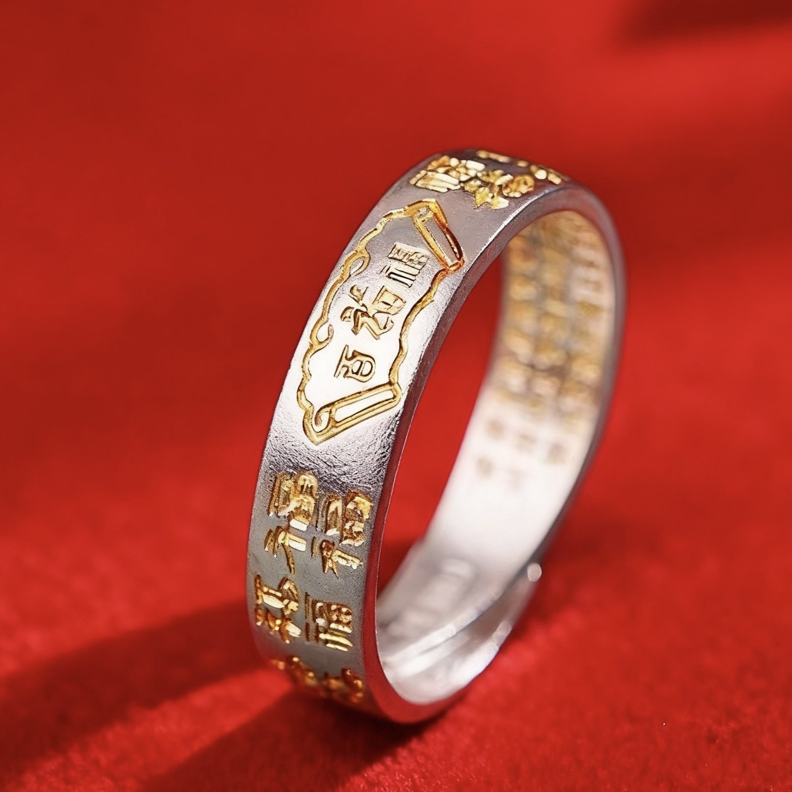 999纯银描金百福戒指男女款国风轻奢心经可调节指环蛇年礼物,饰品/流行首饰/时尚饰品新,银饰戒指,淘宝优惠券,粉丝福利购,淘宝优惠卷