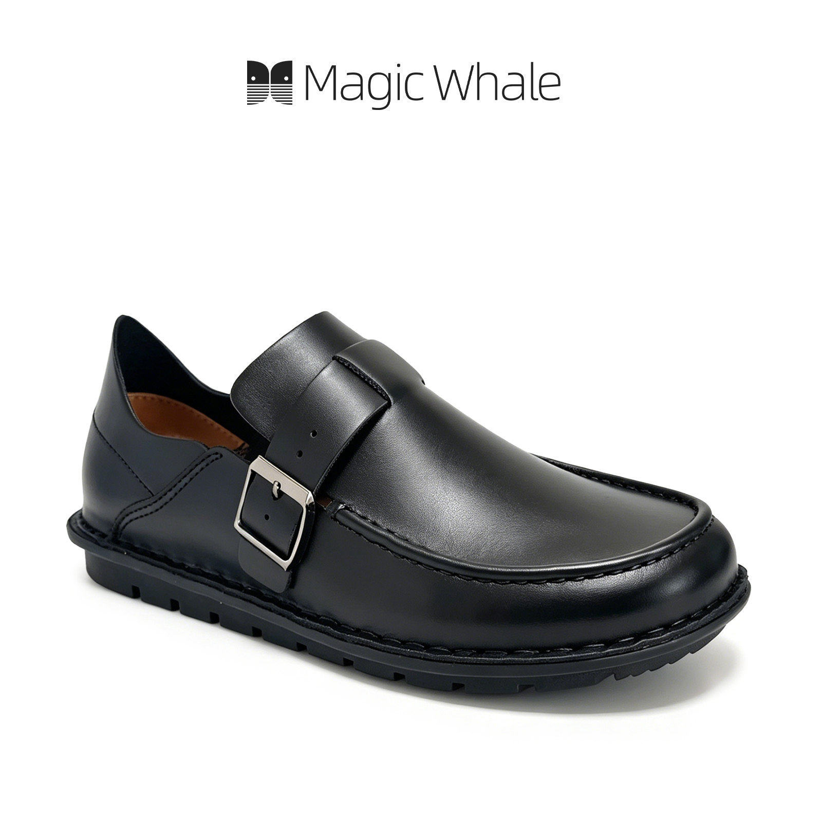 MagicWhale轻商务休闲勃肯鞋男宽楦头金属扣一脚蹬懒人鞋舒适皮鞋