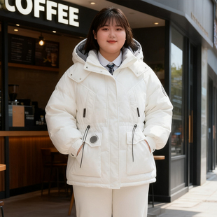 工装 胖mm美式 连帽棉服女加厚保暖收腰显瘦休闲面包服外套 女装 大码