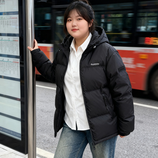 棉衣面包服外套 胖mm连帽羽绒棉服女加厚宽松显瘦保暖冬季 大码 女装