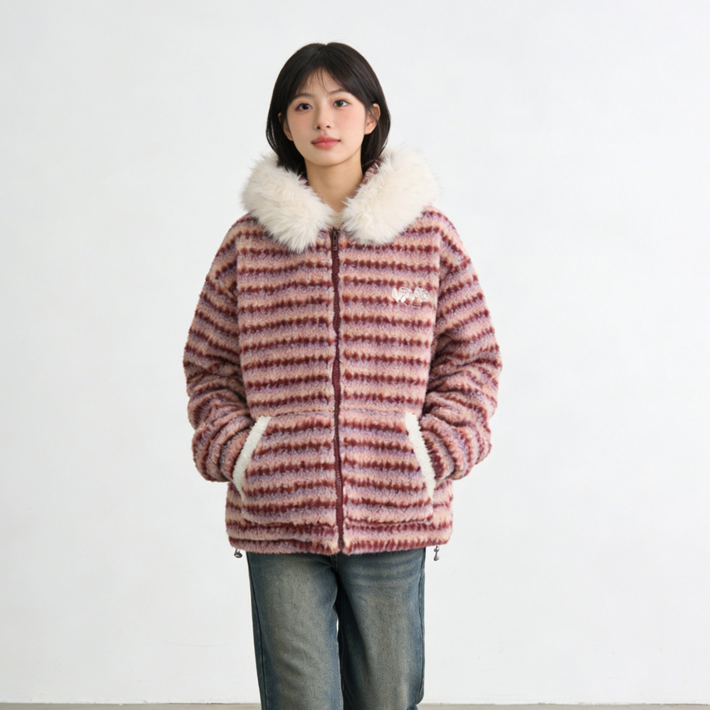 300斤大码胖mm冬季毛茸茸大毛领连帽条纹棉服女宽松保暖棉衣外套,女装/女士精品,大码棉服,淘宝优惠券,粉丝福利购,淘宝优惠卷