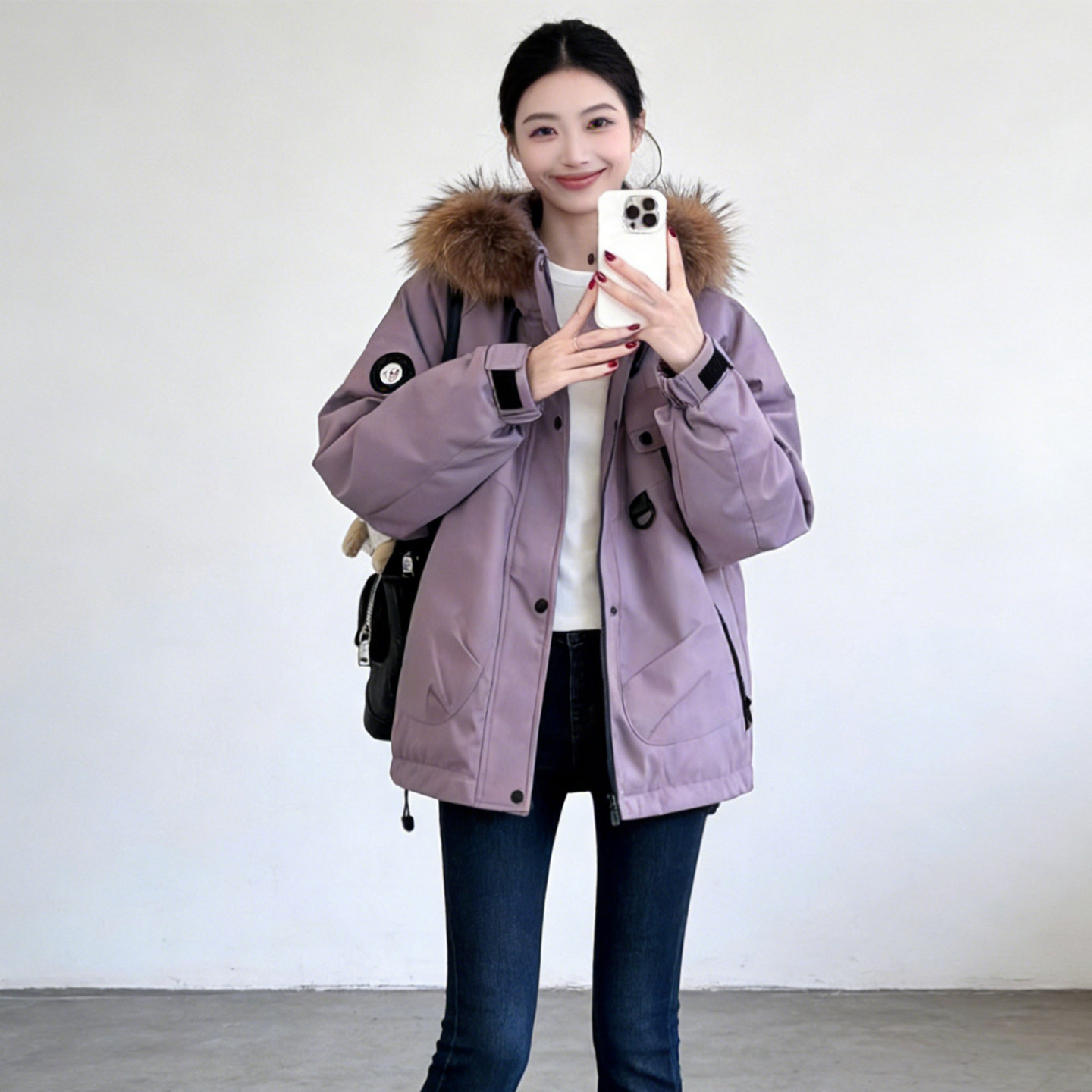 大码胖mm紫色大毛领连帽派克棉服女冬季宽松加厚保暖工装棉衣外套,女装/女士精品,大码棉服,淘宝优惠券,粉丝福利购,淘宝优惠卷