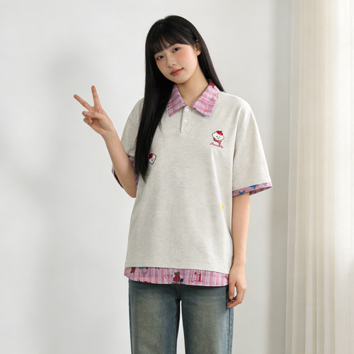 300斤大码POLO领小狗刺绣短袖T恤