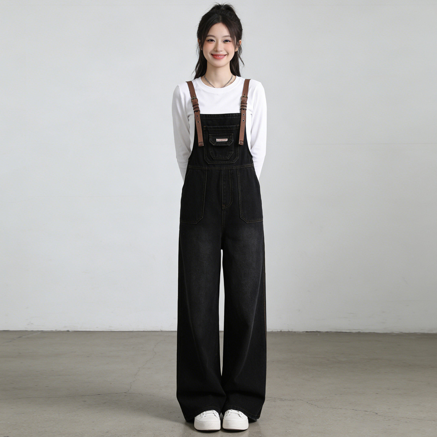 2026春季大码胖mm黑色牛仔背带裤女宽松直筒阔腿裤休闲百搭连体裤,女装/女士精品,大码裤装,淘宝优惠券,粉丝福利购,淘宝优惠卷