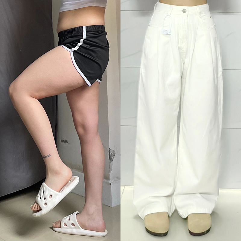 大码女装胖mm高腰直筒阔腿牛仔裤