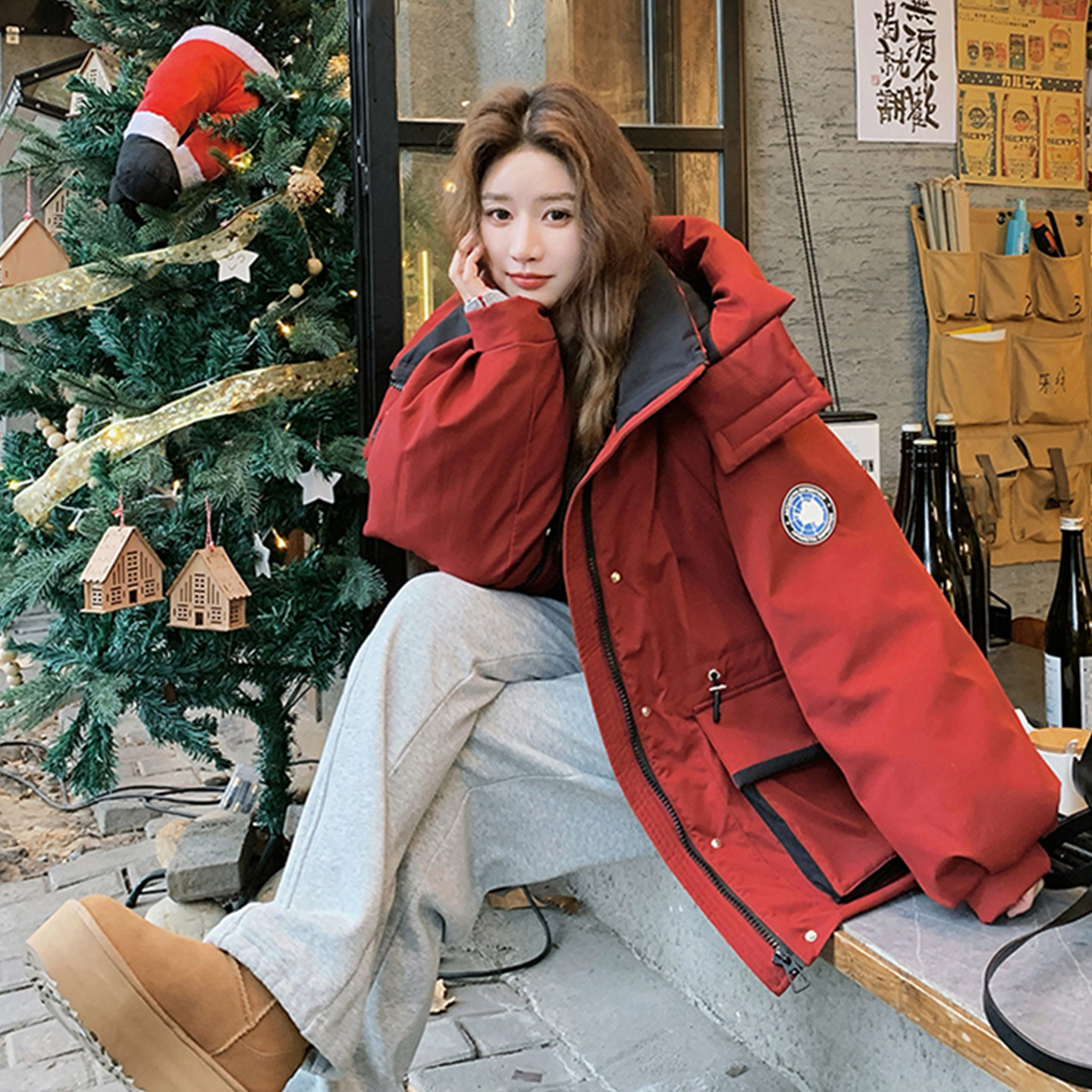 大码女装胖mm红色加厚连帽工装棉服女宽松保暖外套高级感冬季棉袄,女装/女士精品,大码棉服,淘宝优惠券,粉丝福利购,淘宝优惠卷