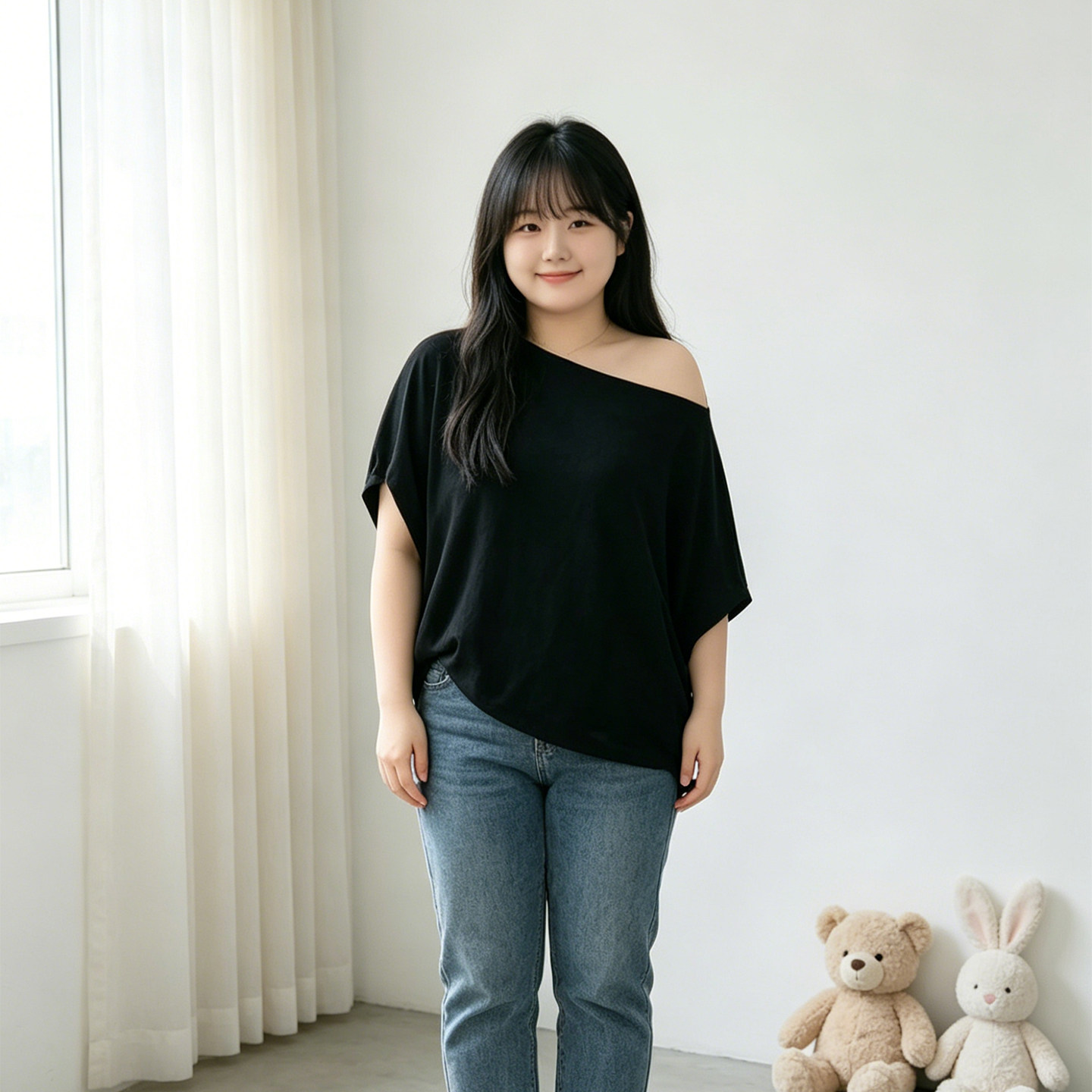 300斤大码胖mm黑色一字肩斜肩短袖T恤女夏宽松显瘦松弛感针织上衣