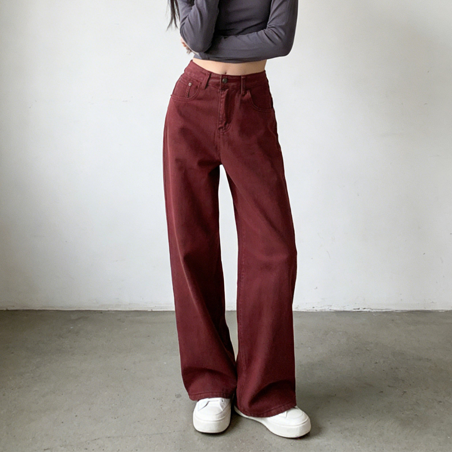 2026春季大码胖mm复古安可拉红色高腰阔腿牛仔裤女宽松显瘦直筒裤,女装/女士精品,大码裤装,淘宝优惠券,粉丝福利购,淘宝优惠卷